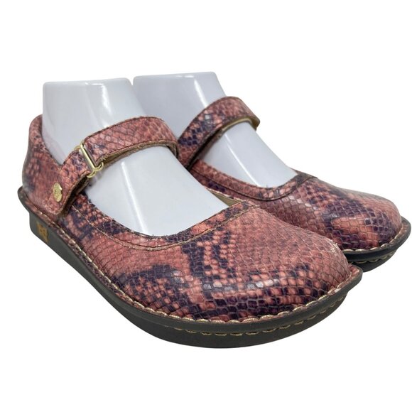 Alegria Womens Pink Belle Carmel‎ Snake Print Leather Mary Jane Shoes Size 38 - Picture 3 of 15